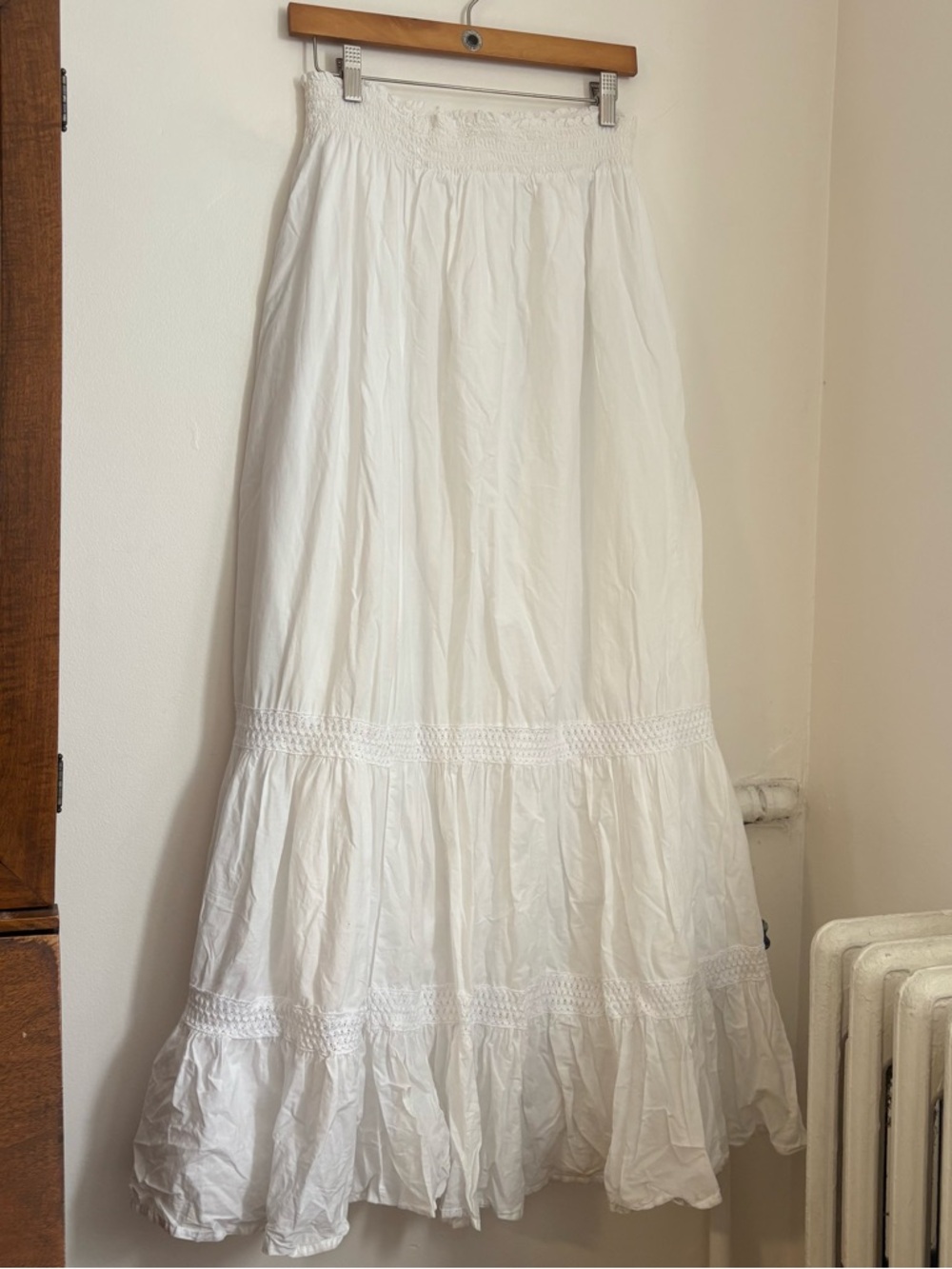 white cotton tiered maxi skirt